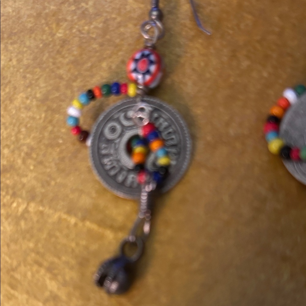 Colorful Bead and Coin Dangle Earrings - Multicolor - Picture 2 of 8